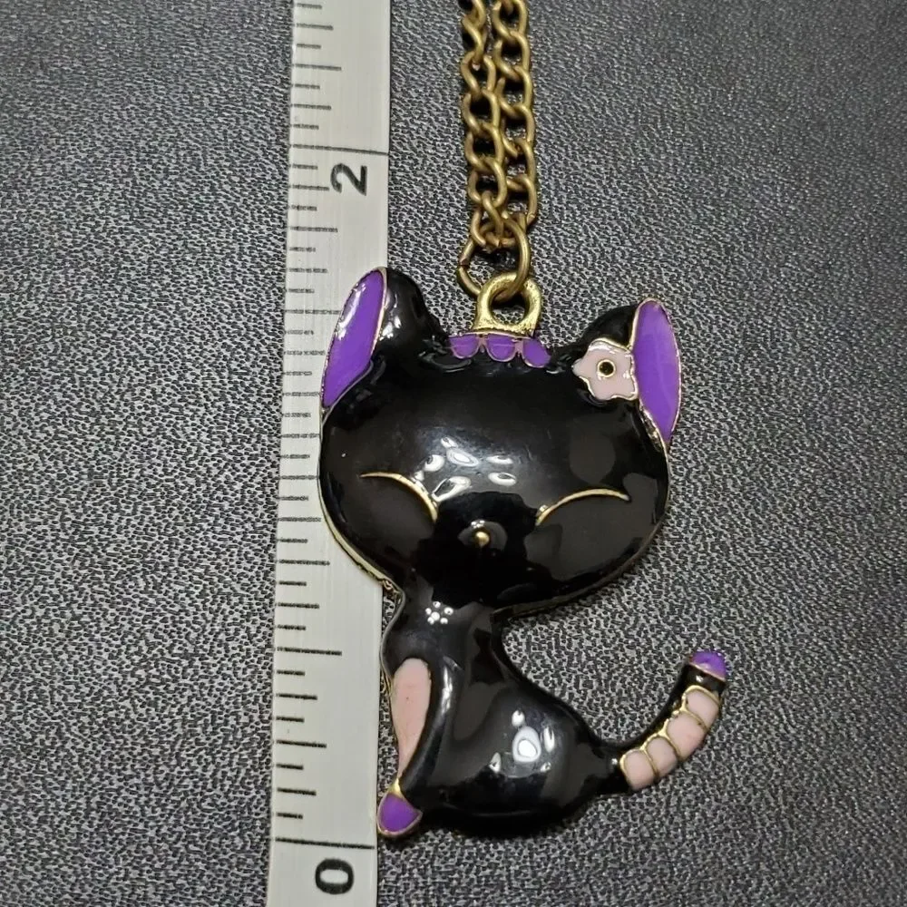 Black enamel kitty cat pendant necklace 27